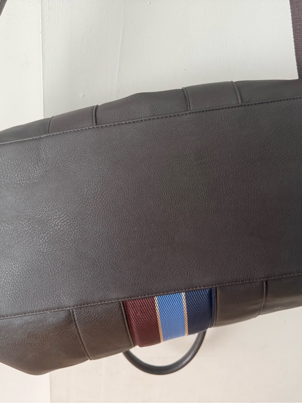 Ted Baker Navy, Light Blue & Burgundy Striped Accent duffel travel bag - Picture 6 of 7